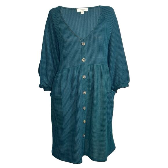 Babydoll Oversized Mini Dress XL Waffle Puff Slv Forestcore Boho Grunge Whimsy - Picture 1 of 12